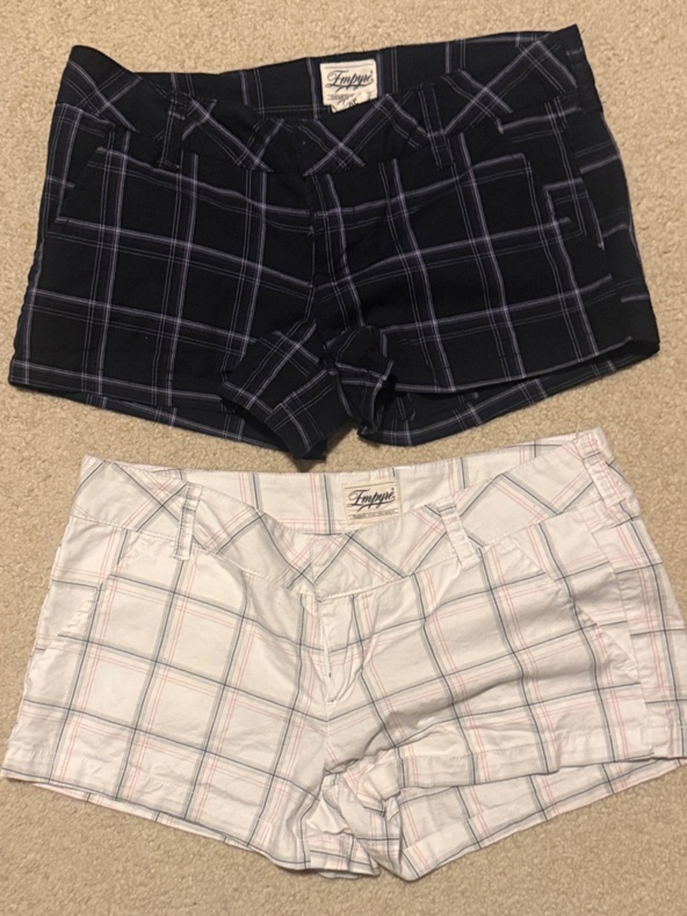 Empyre Plaid Low-Rise Shorts — Black & White
